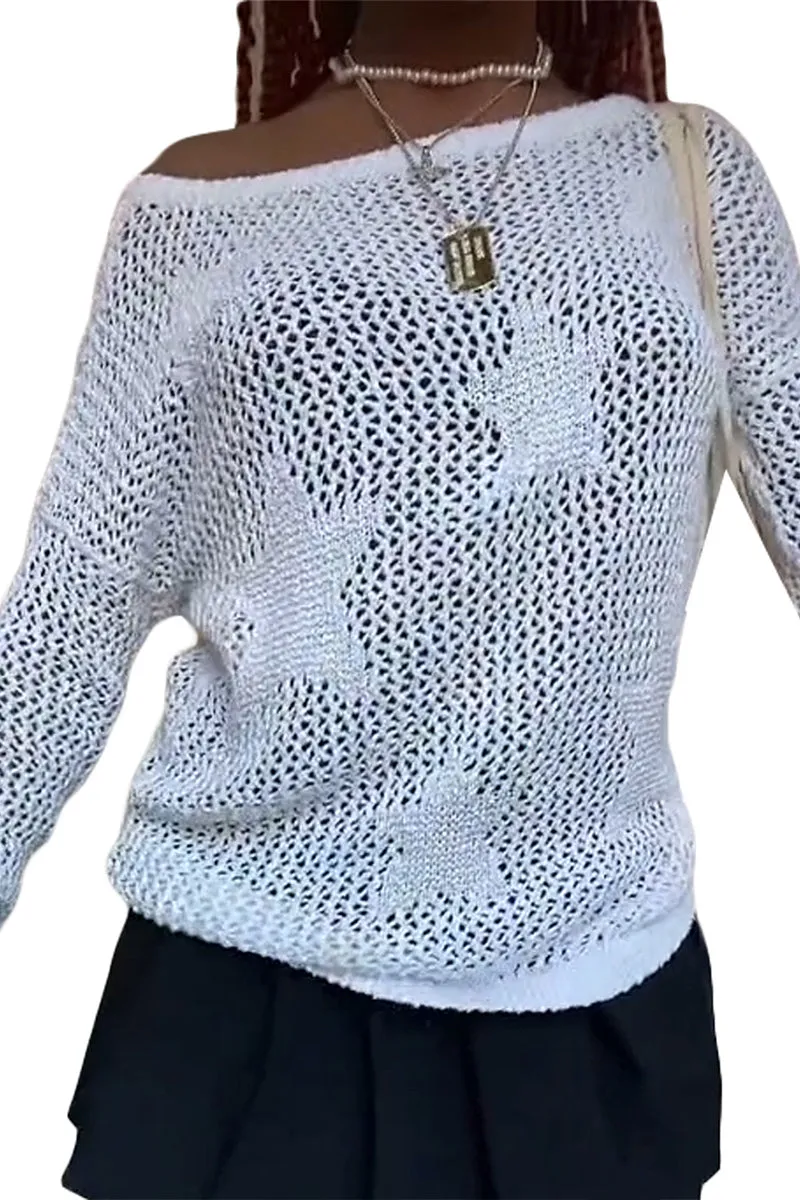 TR3343 Crochet Long Sleeve Shirt Top Outerwear