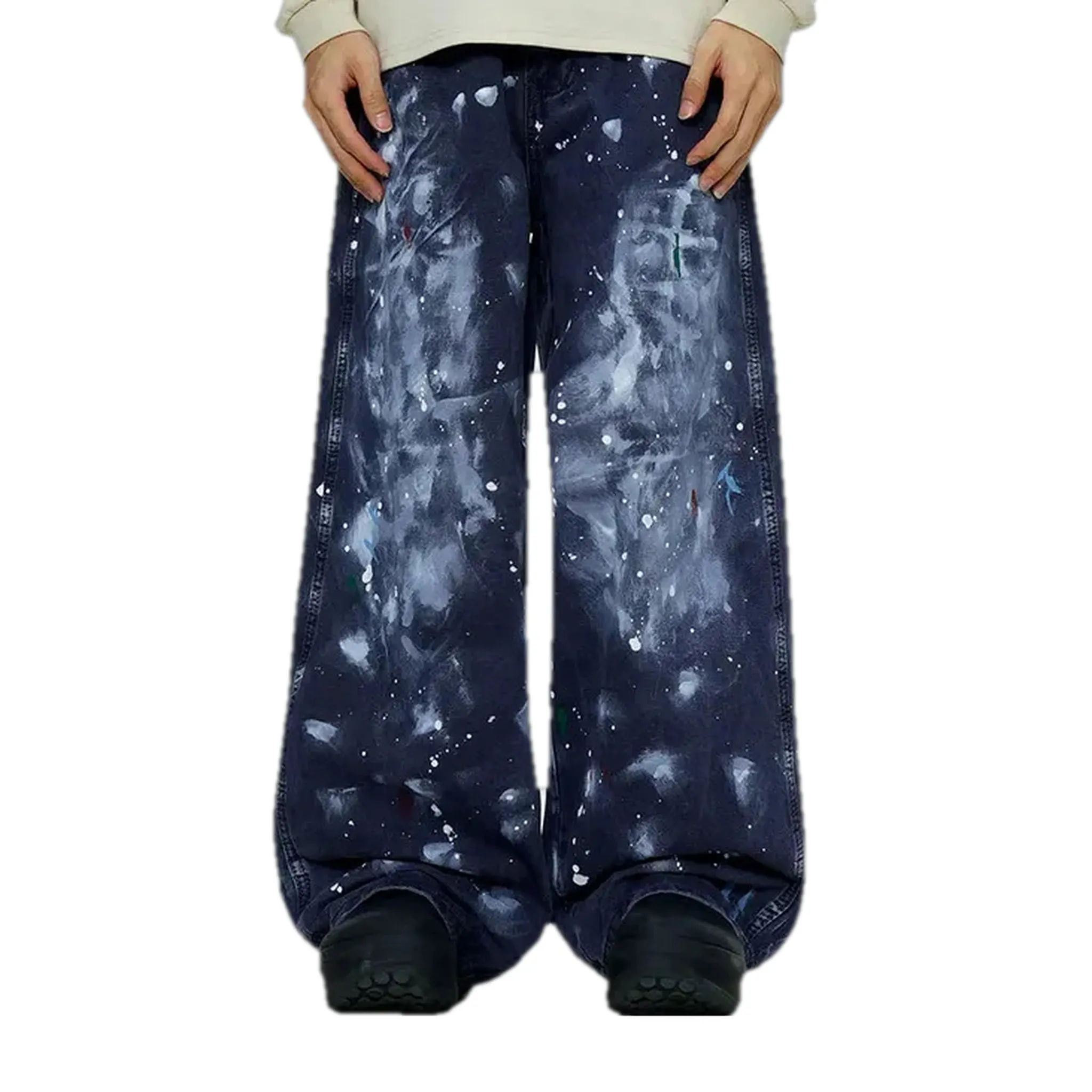 Trendy painted baggy style men's denim pants