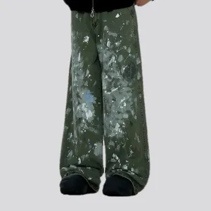 Trendy painted baggy style men's denim pants