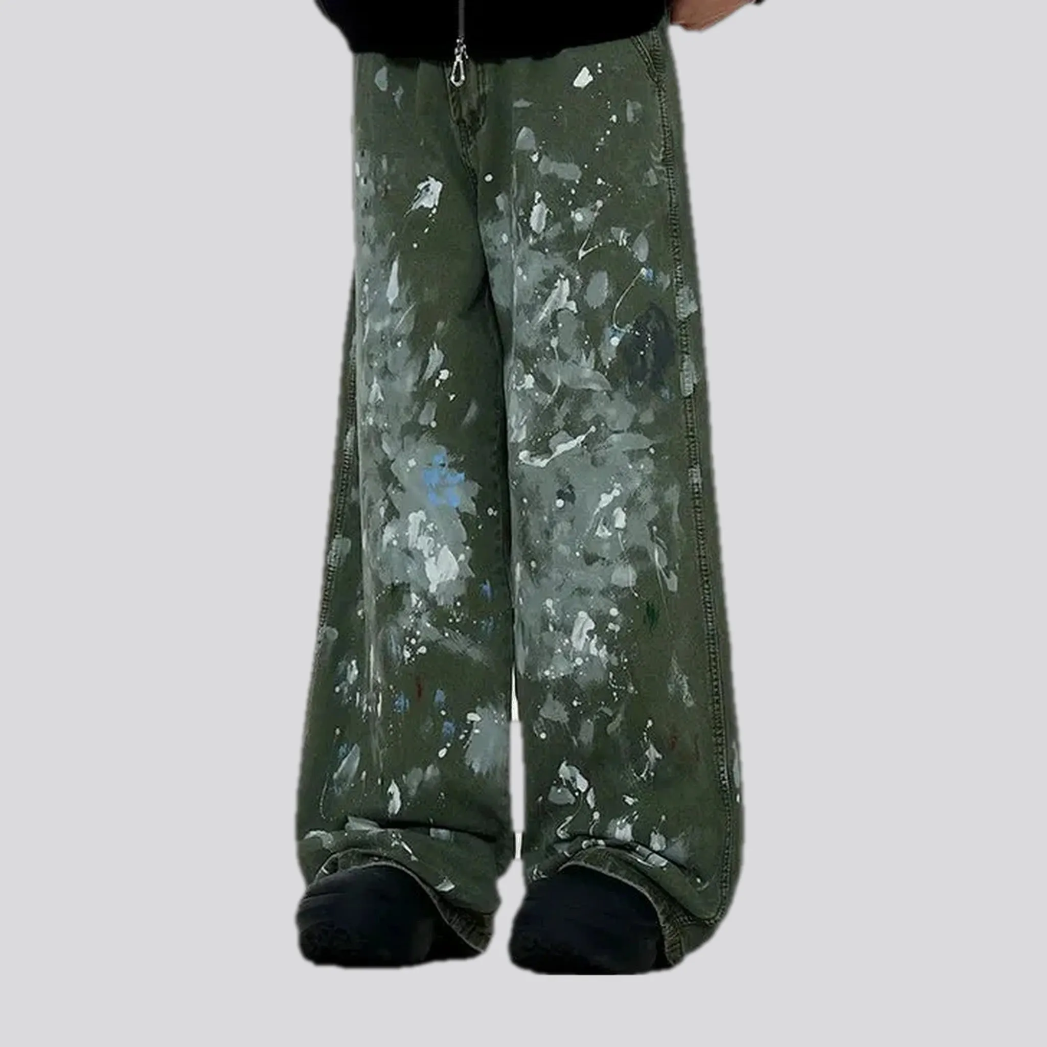 Trendy painted baggy style men's denim pants