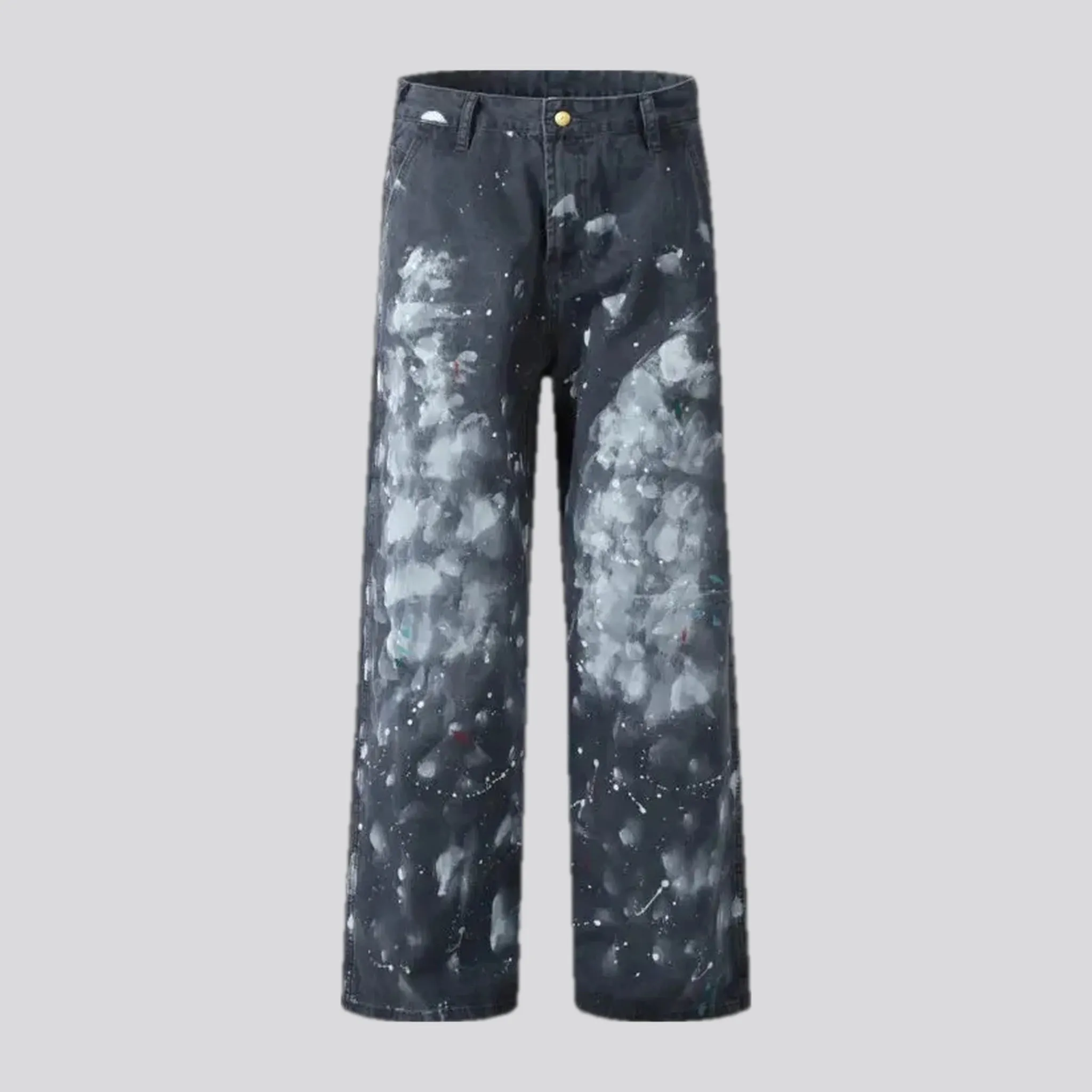 Trendy painted baggy style men's denim pants