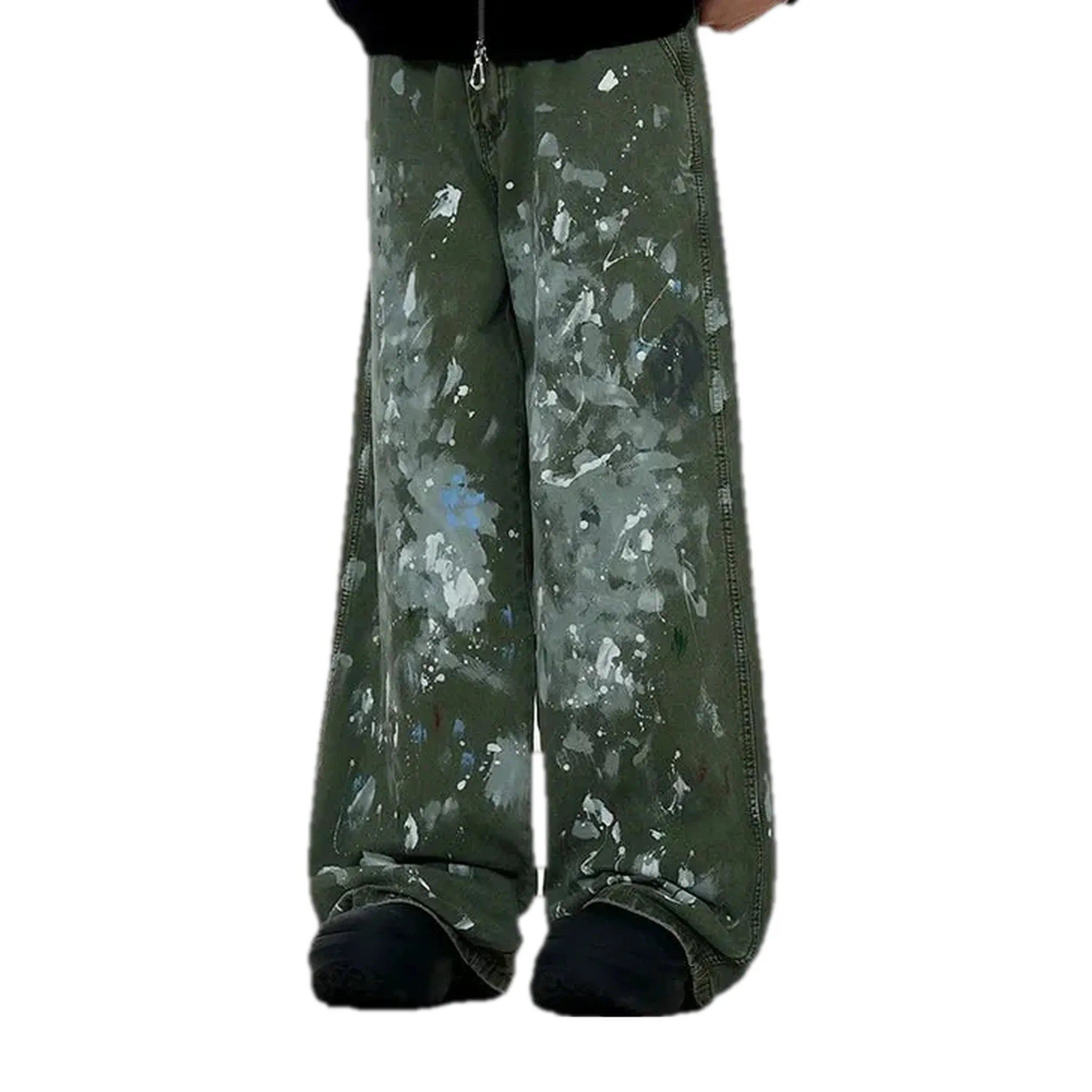 Trendy painted baggy style men's denim pants