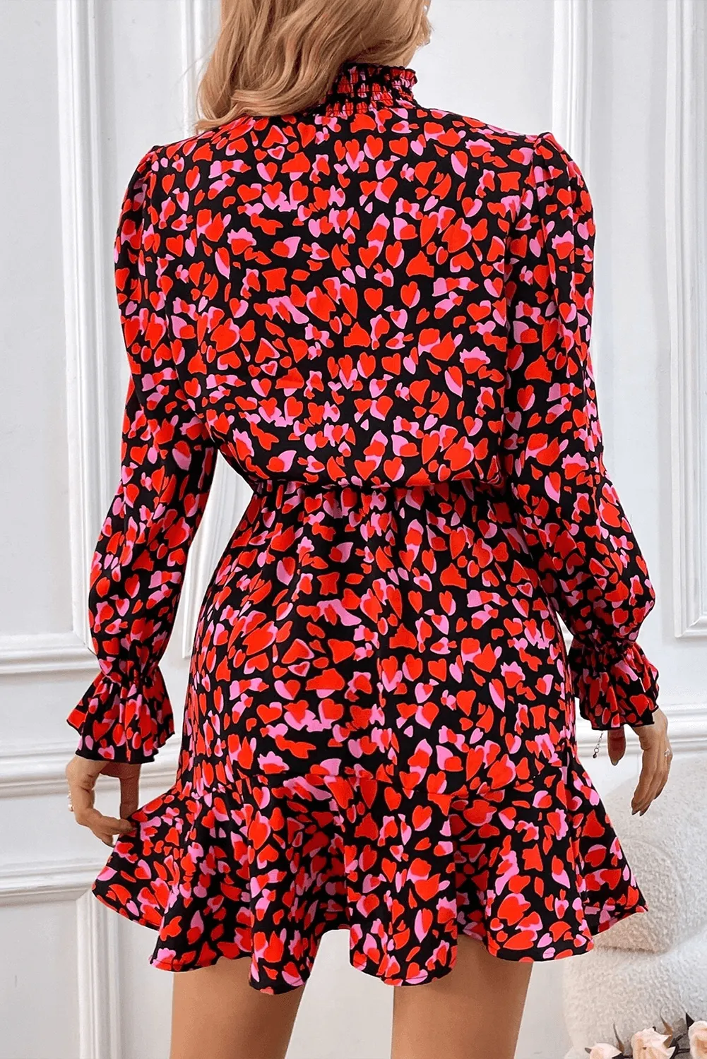 Valentine's Day Heart Print Long Sleeve Mini Dress