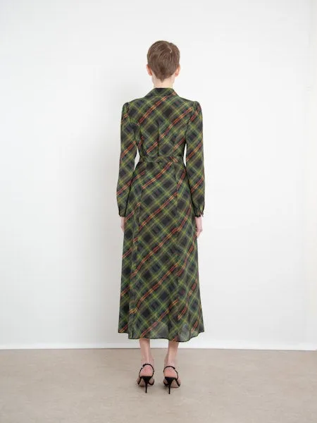 Vanessa-B Dress in Tartan Olive Diagonal