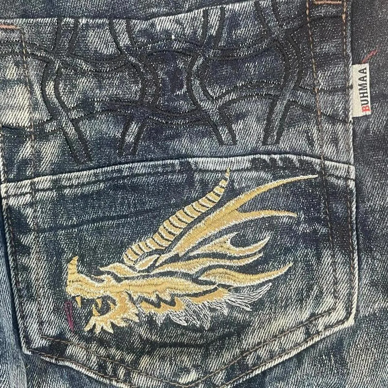 Vintage Japanese Denim Embroidered Straight Fit Baggy Jeans