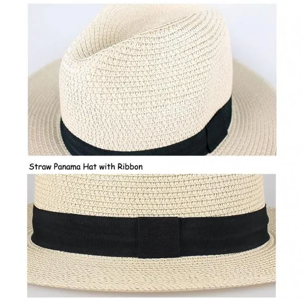 Vintage Panama Cool Jazz Trilby Cap Sombrero Straw Sun Hat Fedora - Beige Style A
