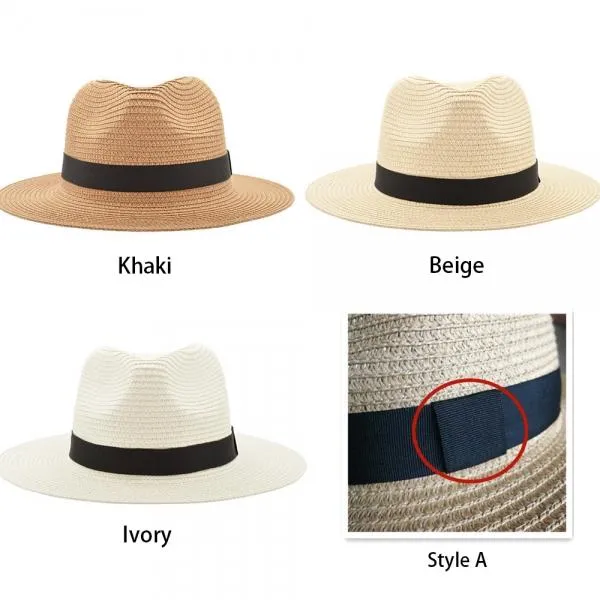 Vintage Panama Cool Jazz Trilby Cap Sombrero Straw Sun Hat Fedora - Beige Style A