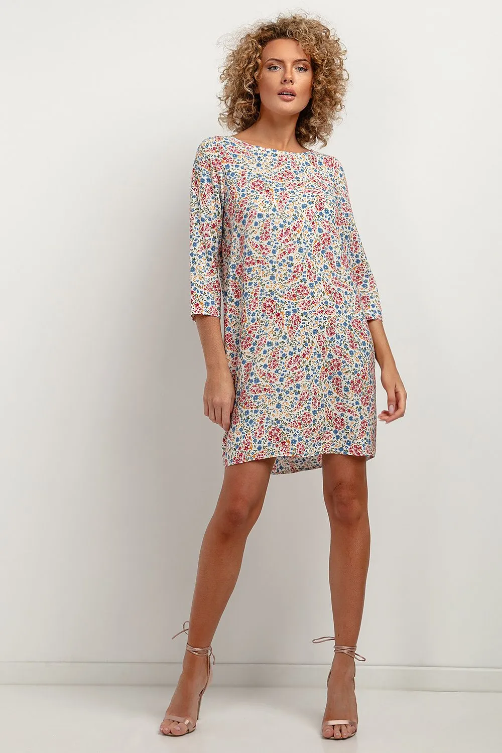 Viscose Patterned Dress with Pleat