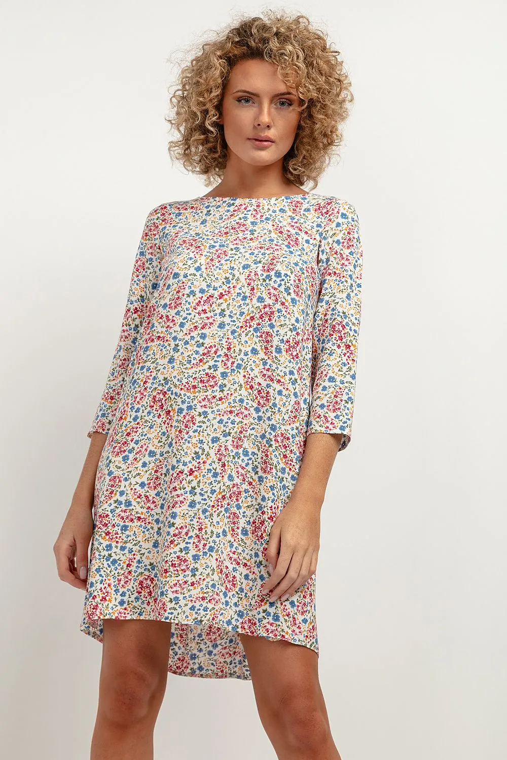Viscose Patterned Dress with Pleat