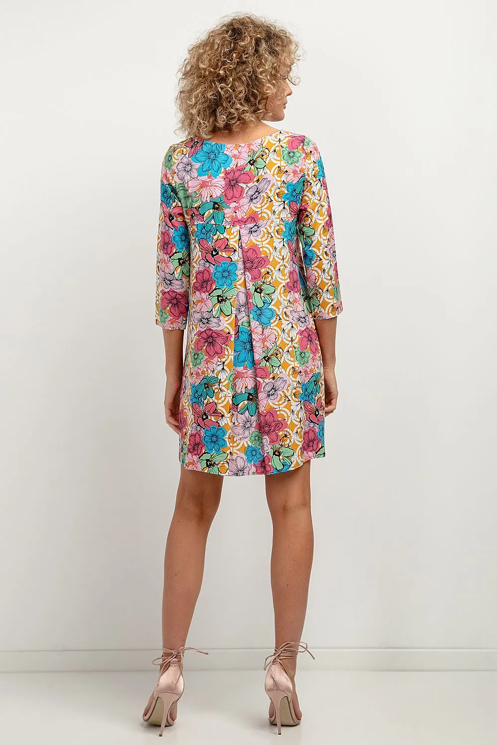 Viscose Patterned Dress with Pleat