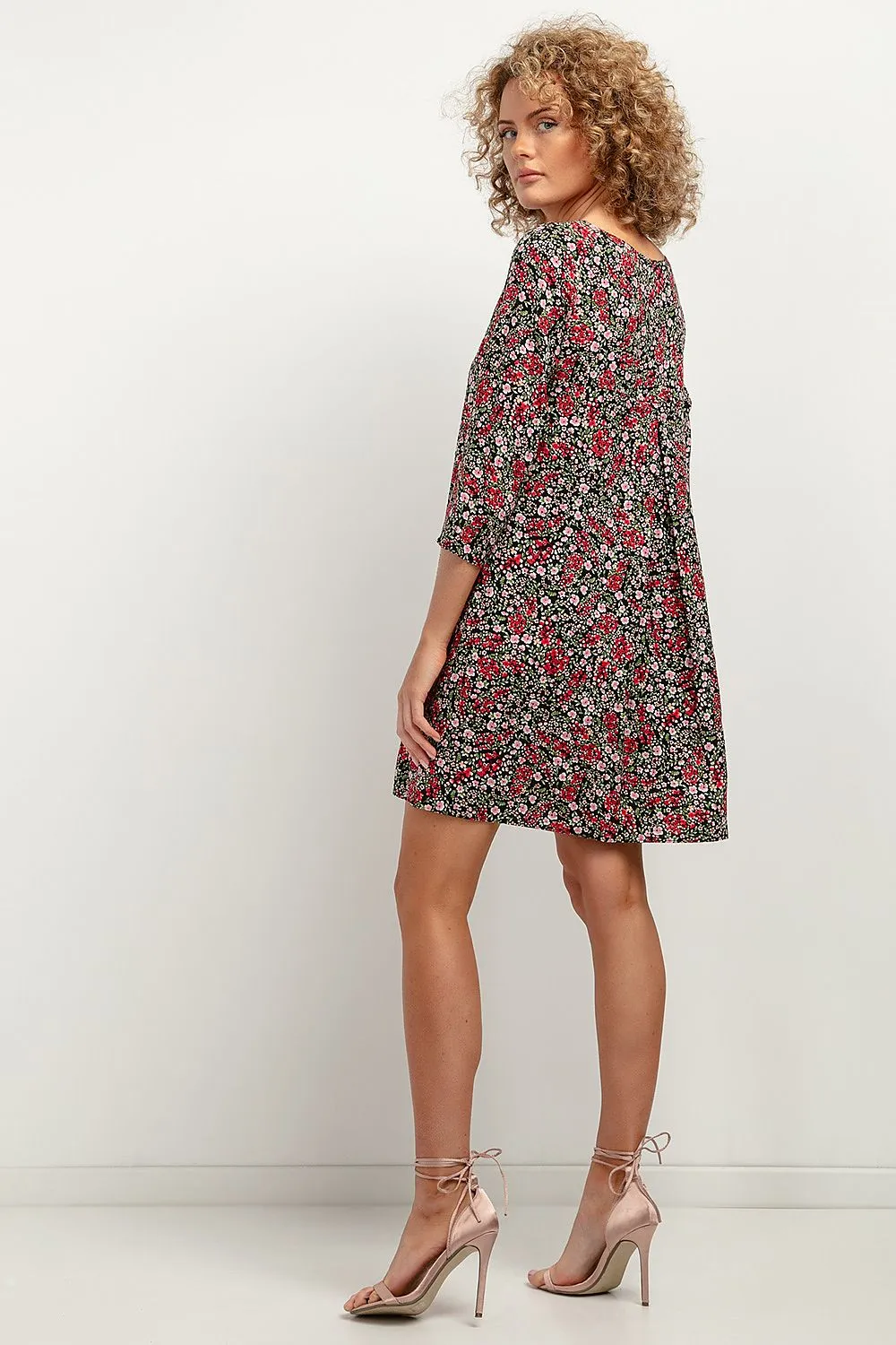 Viscose Patterned Dress with Pleat