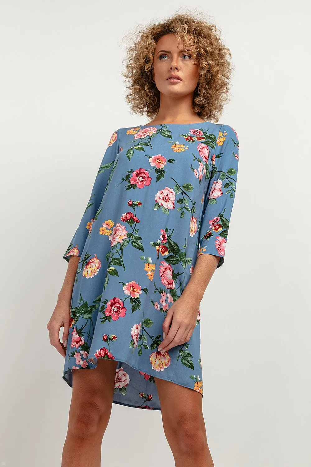 Viscose Patterned Dress with Pleat