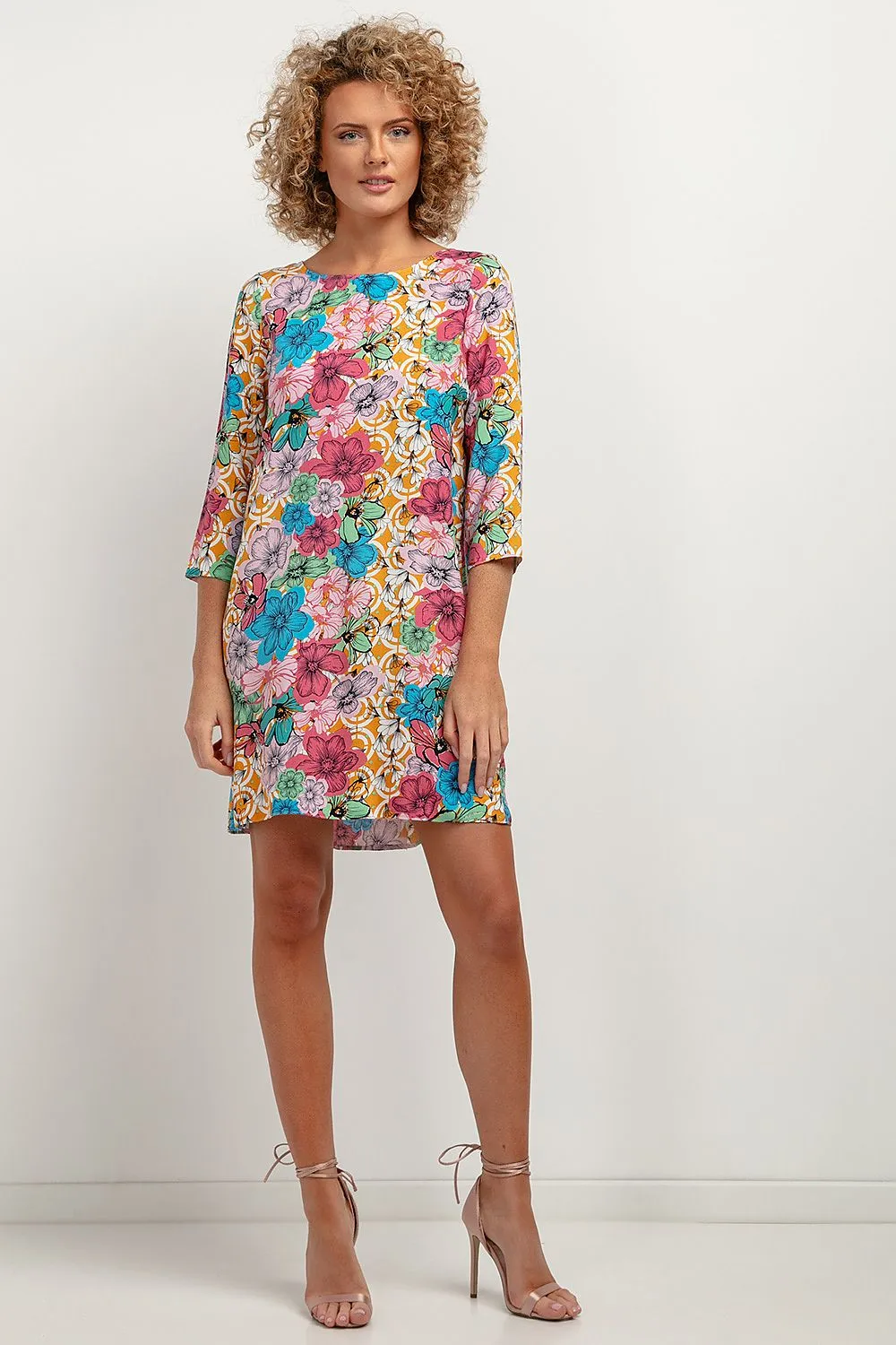 Viscose Patterned Dress with Pleat