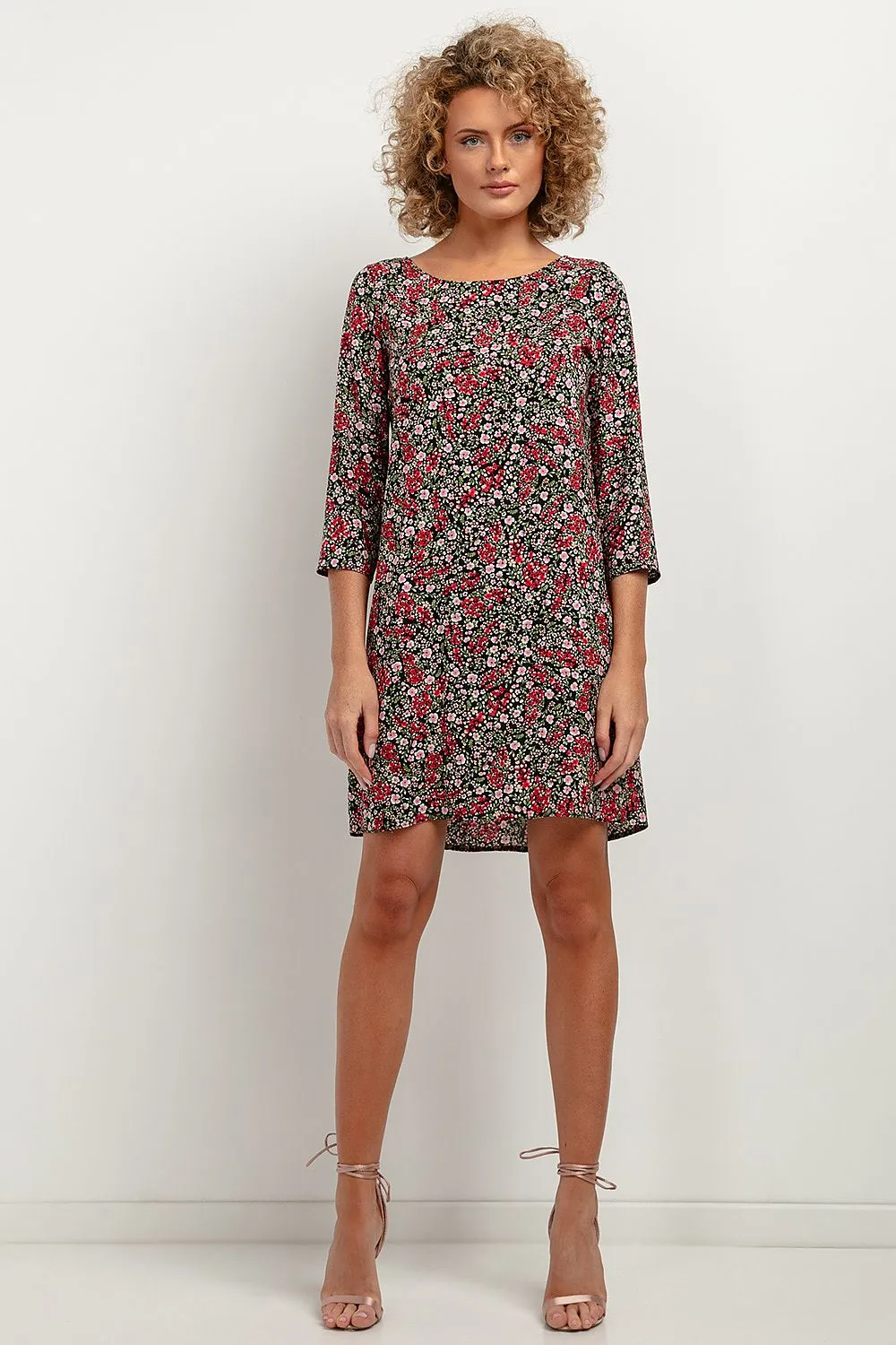 Viscose Patterned Dress with Pleat