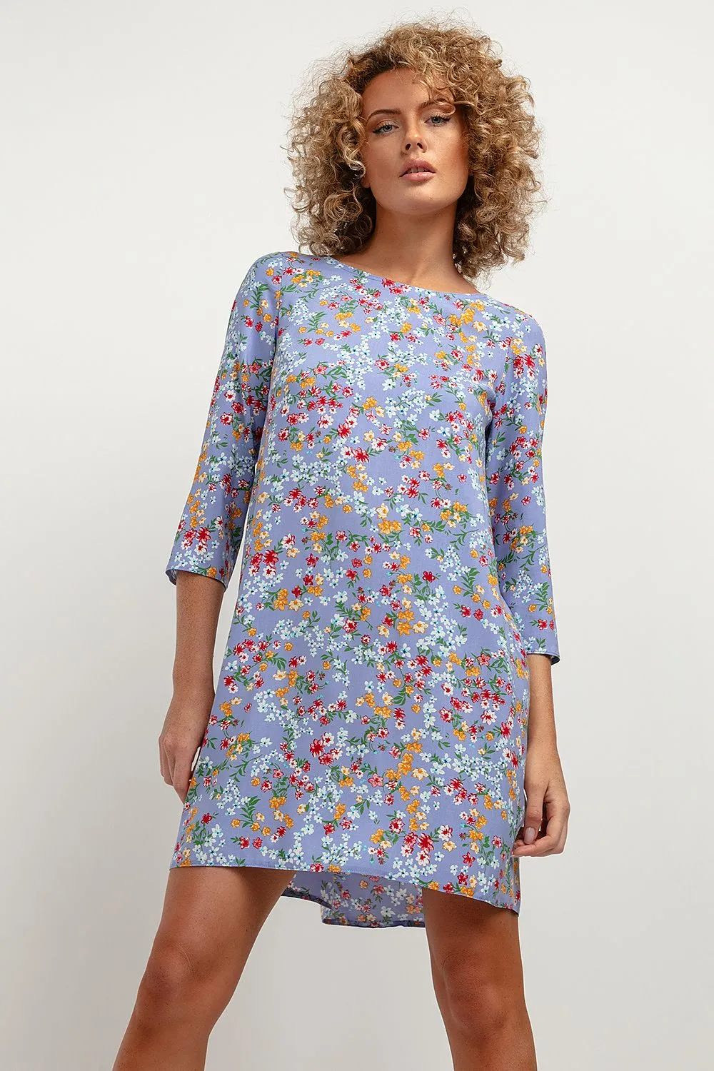 Viscose Patterned Dress with Pleat