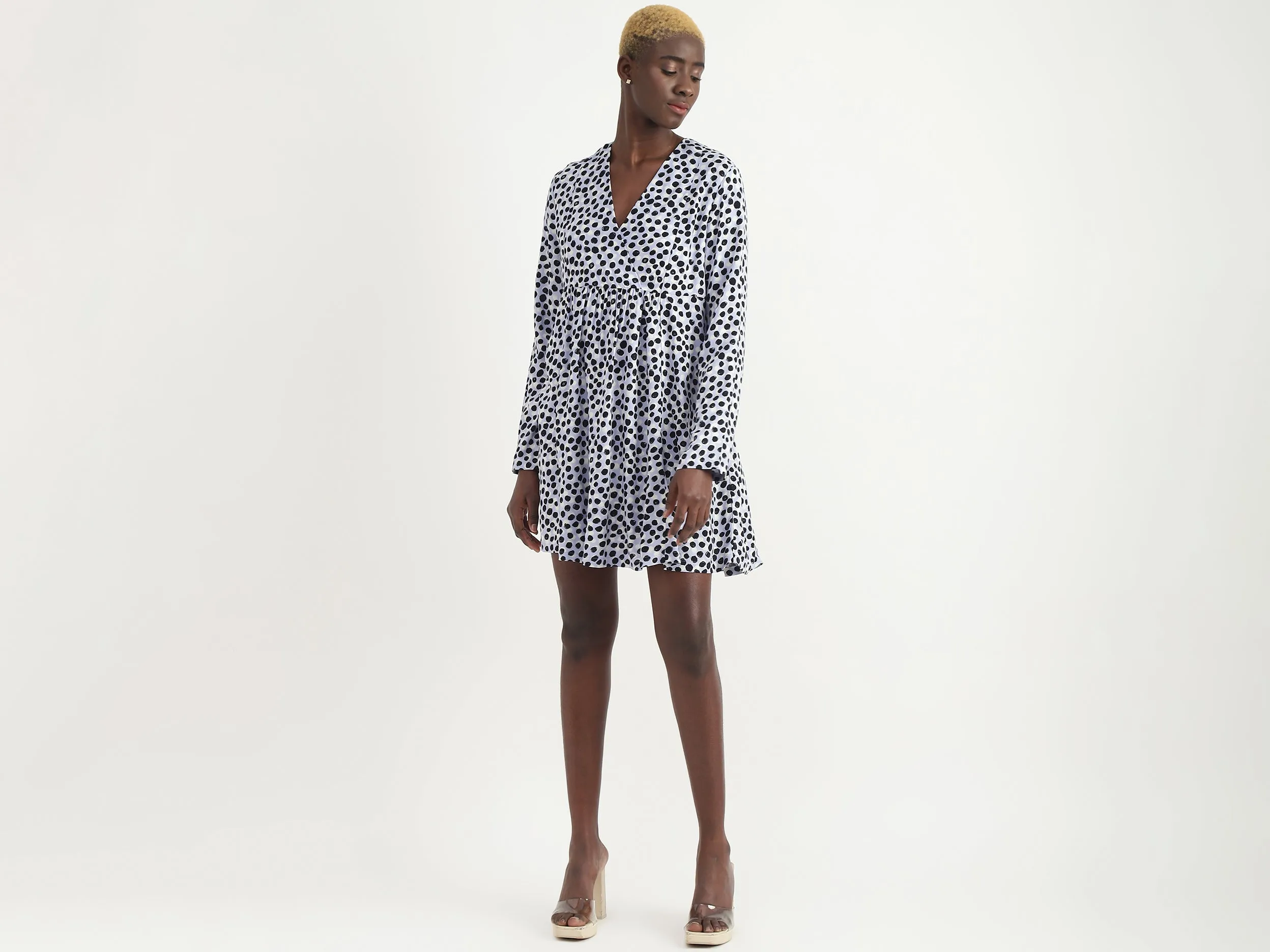 Viscose Polka Dots V-Neck Women Dresses