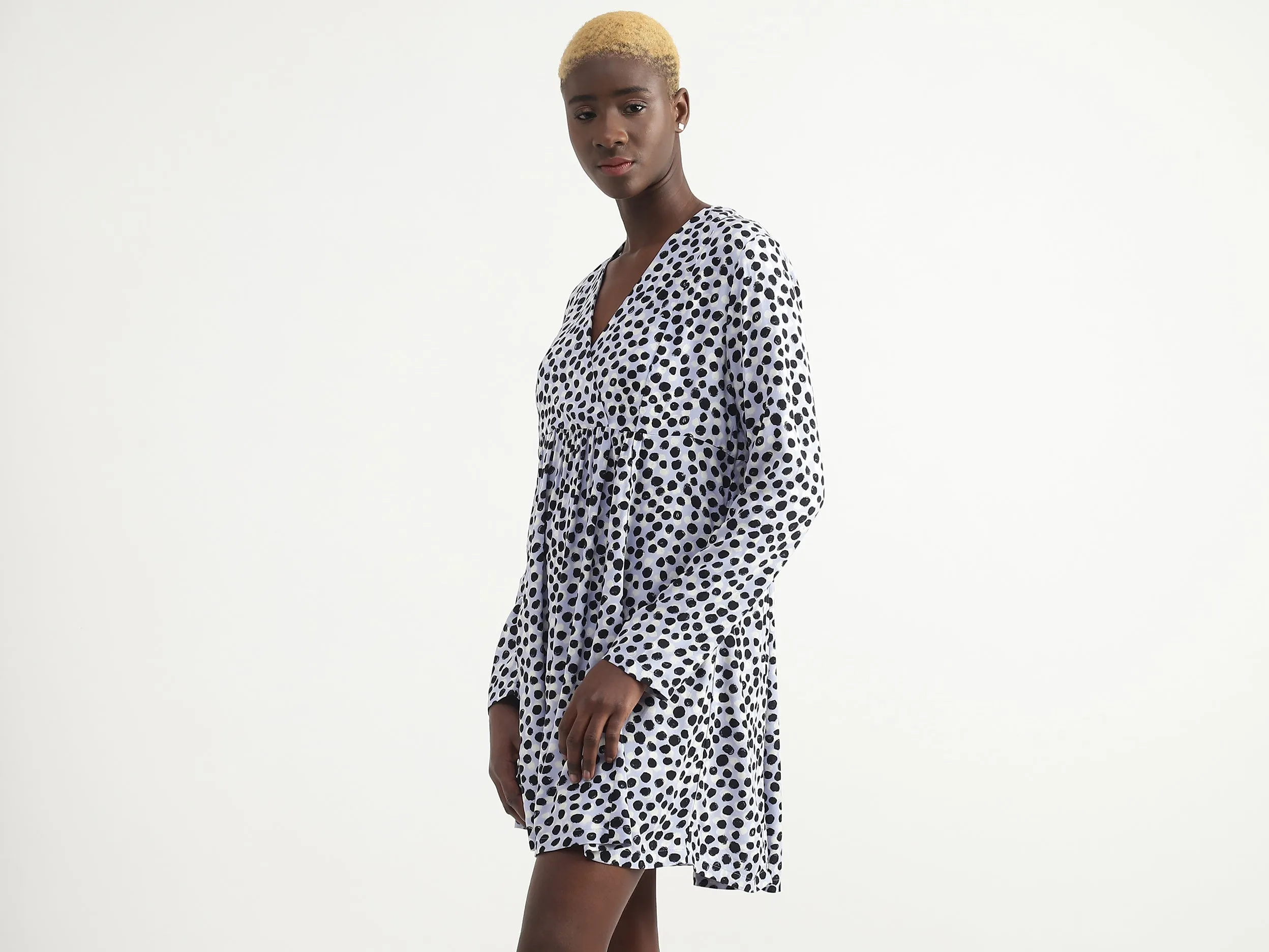 Viscose Polka Dots V-Neck Women Dresses