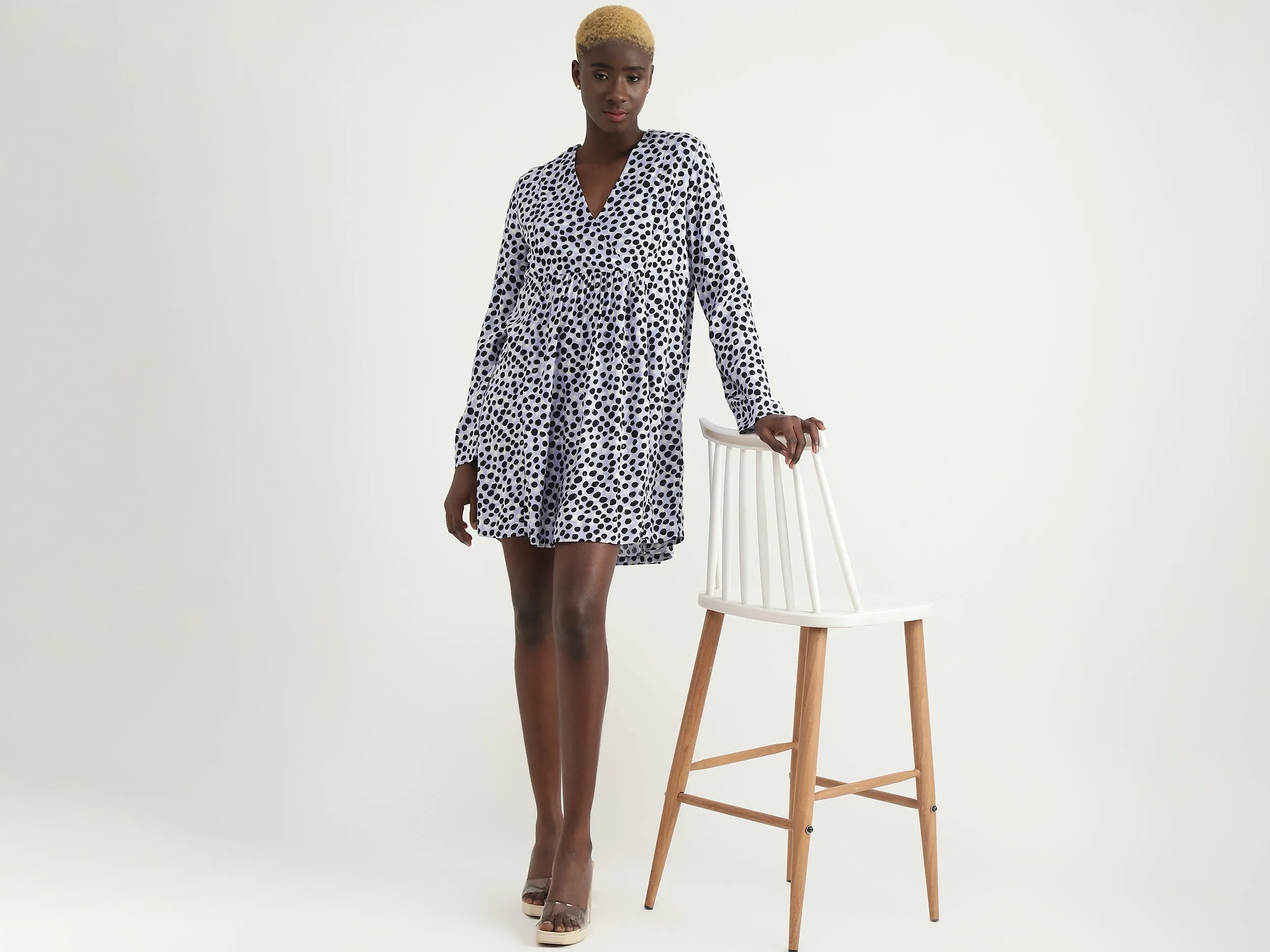 Viscose Polka Dots V-Neck Women Dresses