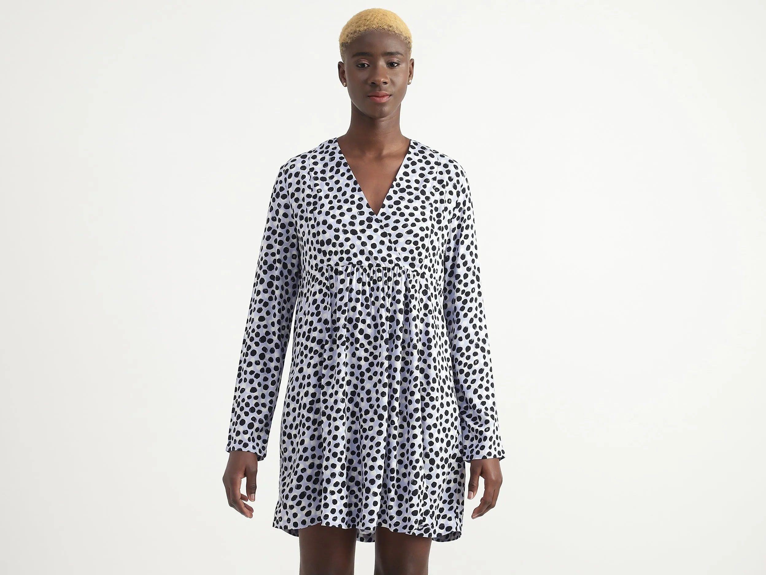 Viscose Polka Dots V-Neck Women Dresses