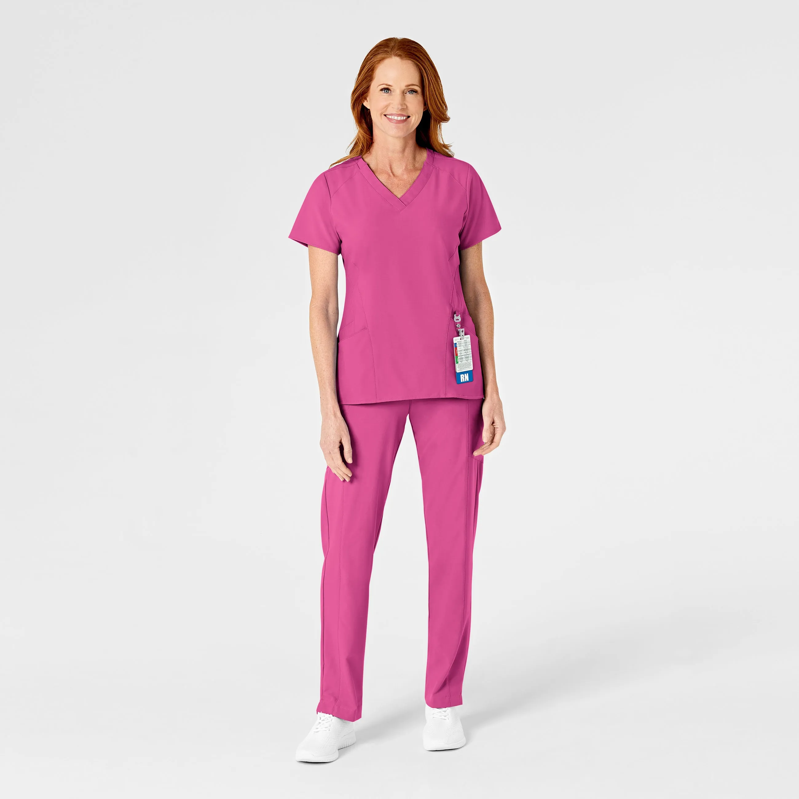 W123 5155 Flat Front Cargo Scrub Pants Hot Pink