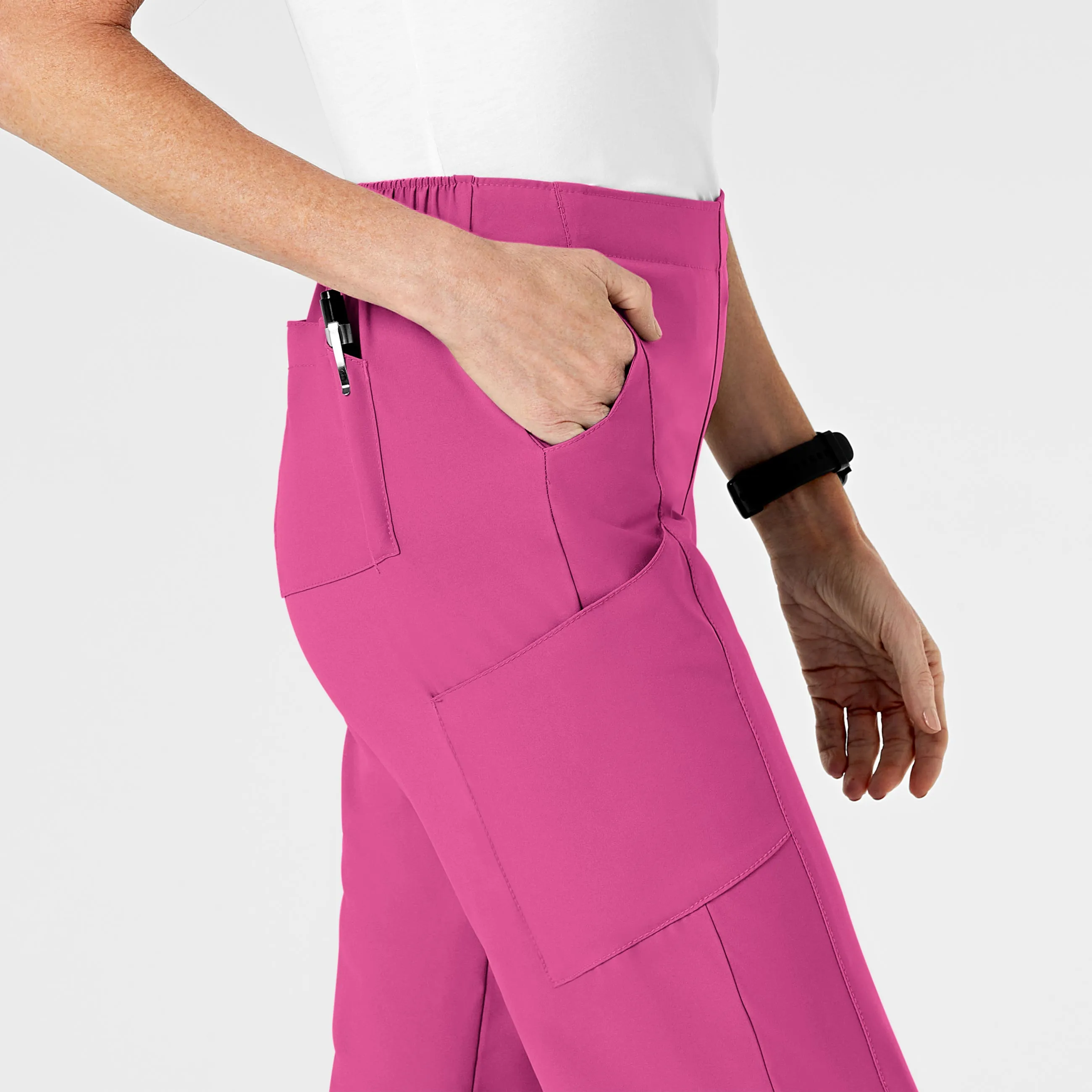 W123 5155 Flat Front Cargo Scrub Pants Hot Pink