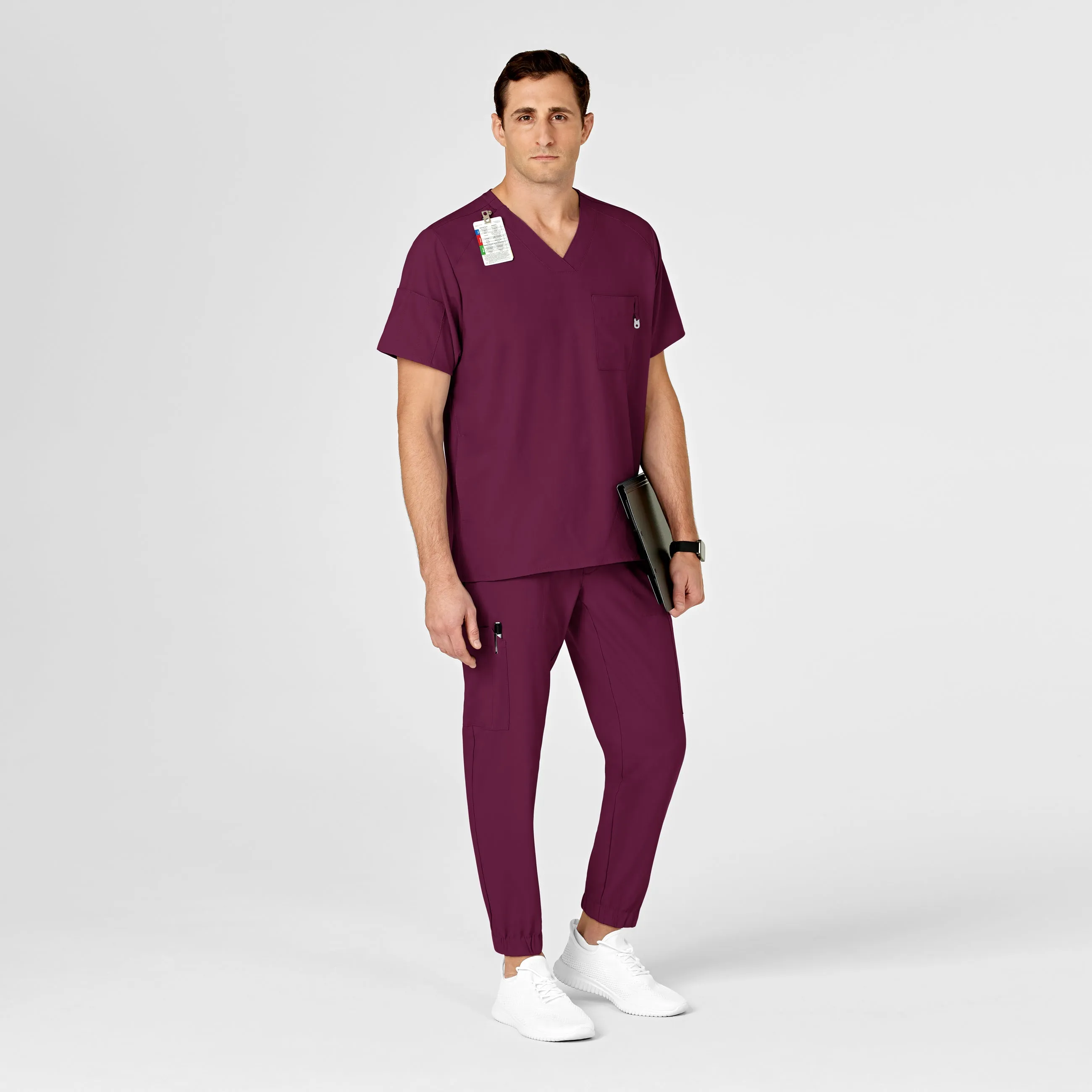 W123 5655 Men's Cargo Jogger Scrub Pants Wine