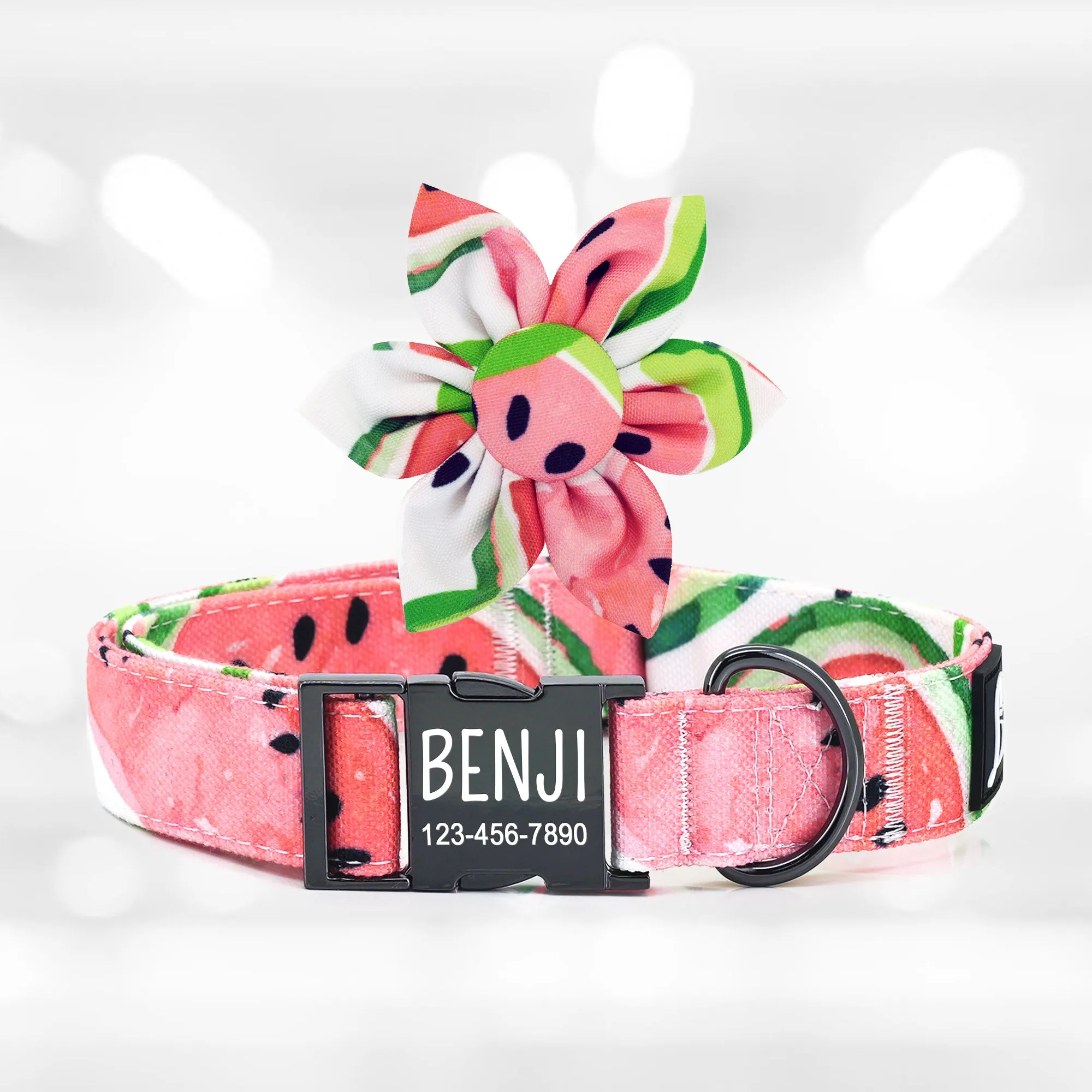 Watermelon Dog Collar with Flower