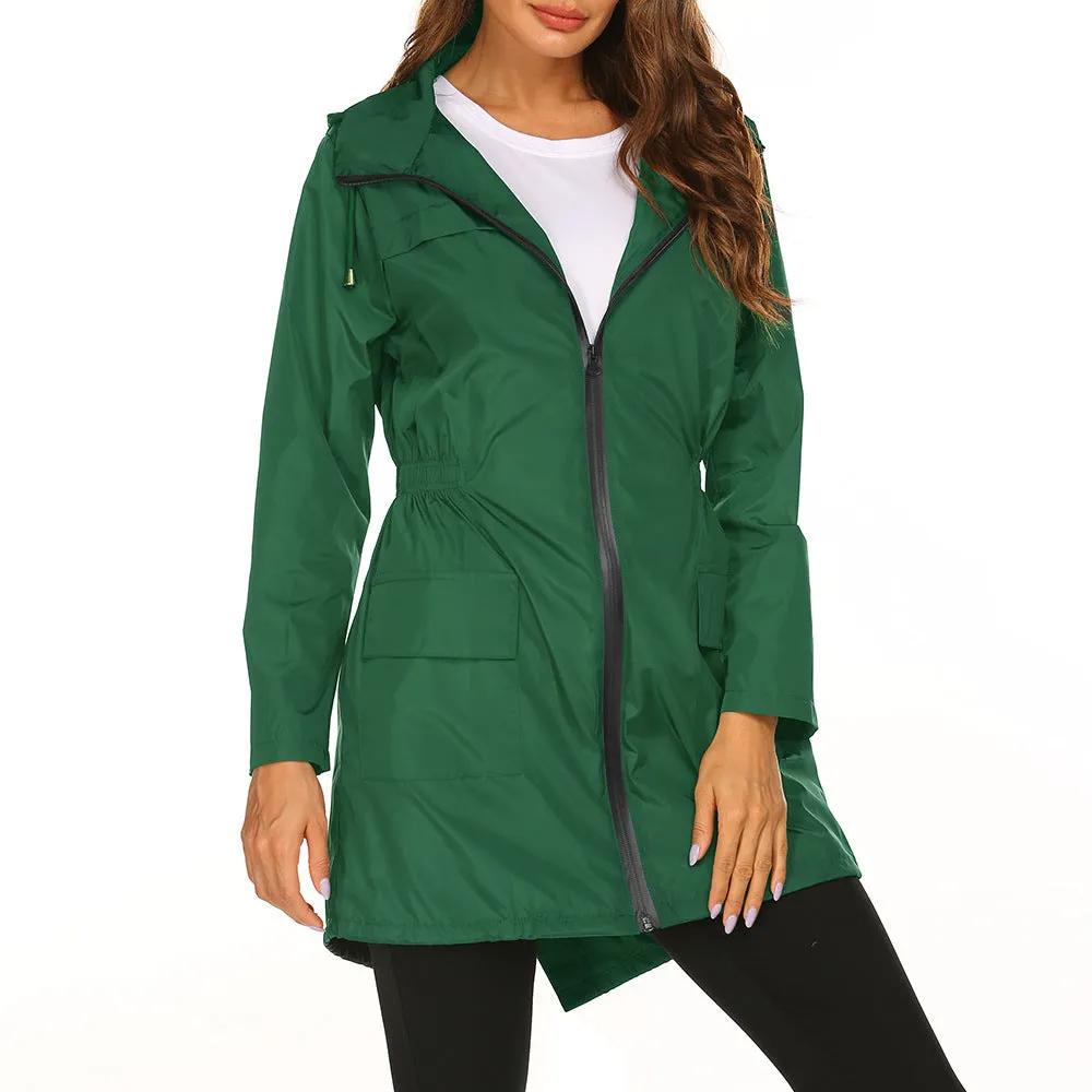 Waterproof Lightweight Active Rain Jacket for Women - Outdoor Hooded Coat for Rainy Days - Breathable, Packable, and Reflective Safety Details