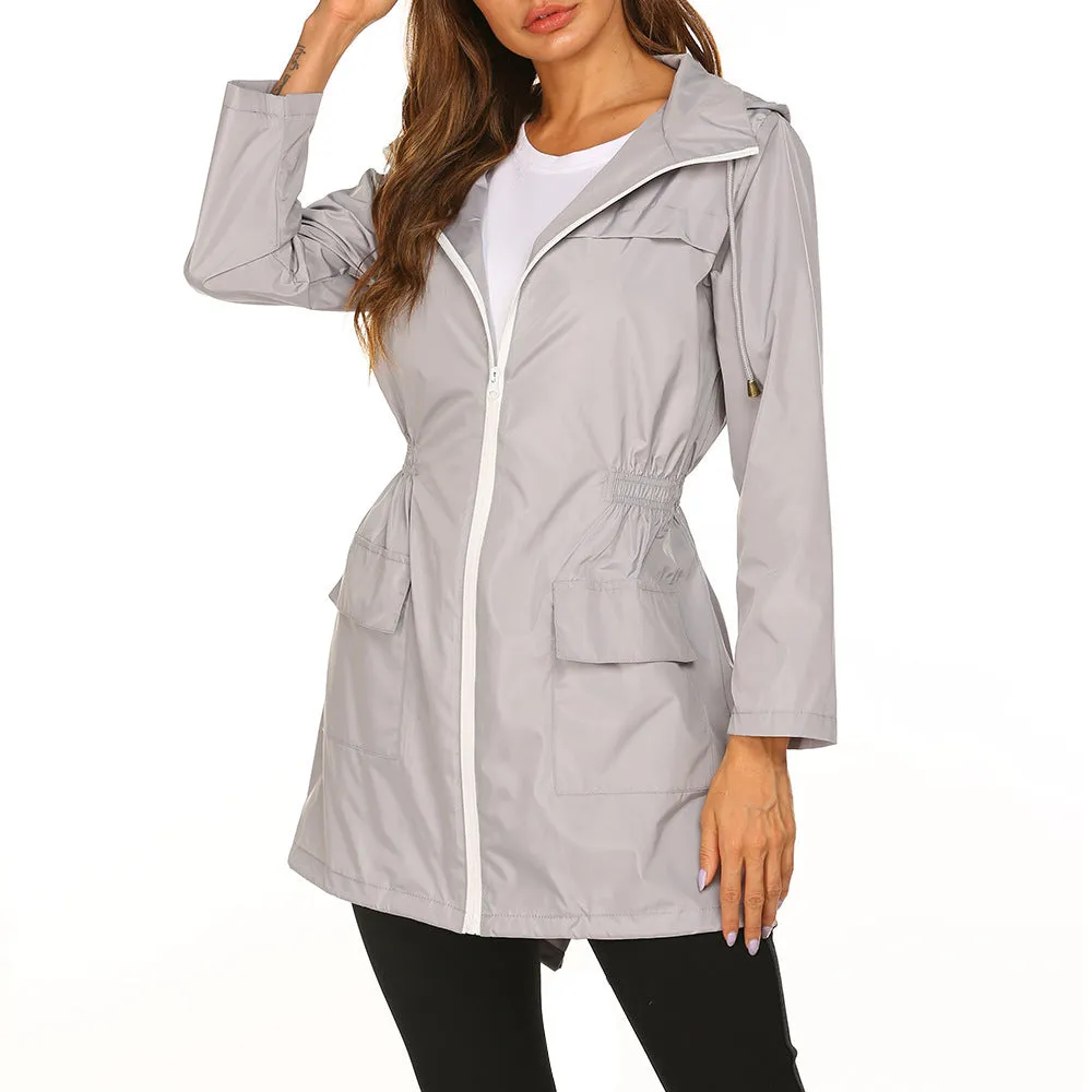 Waterproof Lightweight Active Rain Jacket for Women - Outdoor Hooded Coat for Rainy Days - Breathable, Packable, and Reflective Safety Details