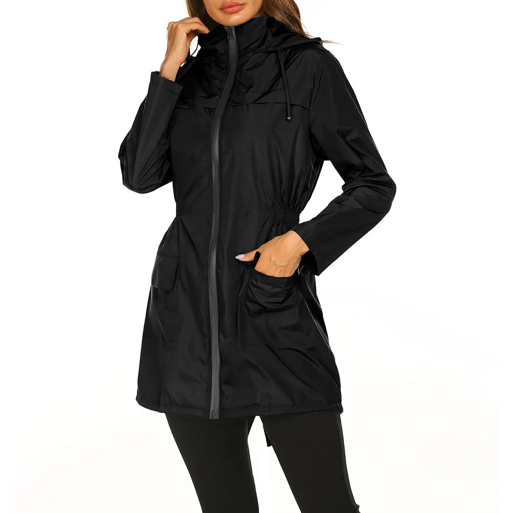 Waterproof Lightweight Active Rain Jacket for Women - Outdoor Hooded Coat for Rainy Days - Breathable, Packable, and Reflective Safety Details