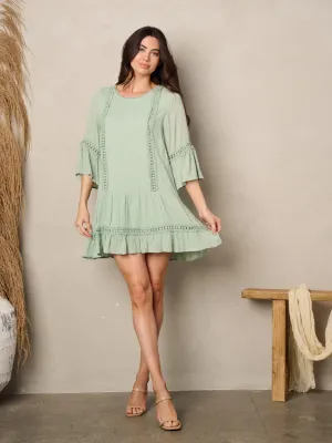 WOMEN'S 3/4 SLEEVE SWISS DOT TUNIC MINI DRESS