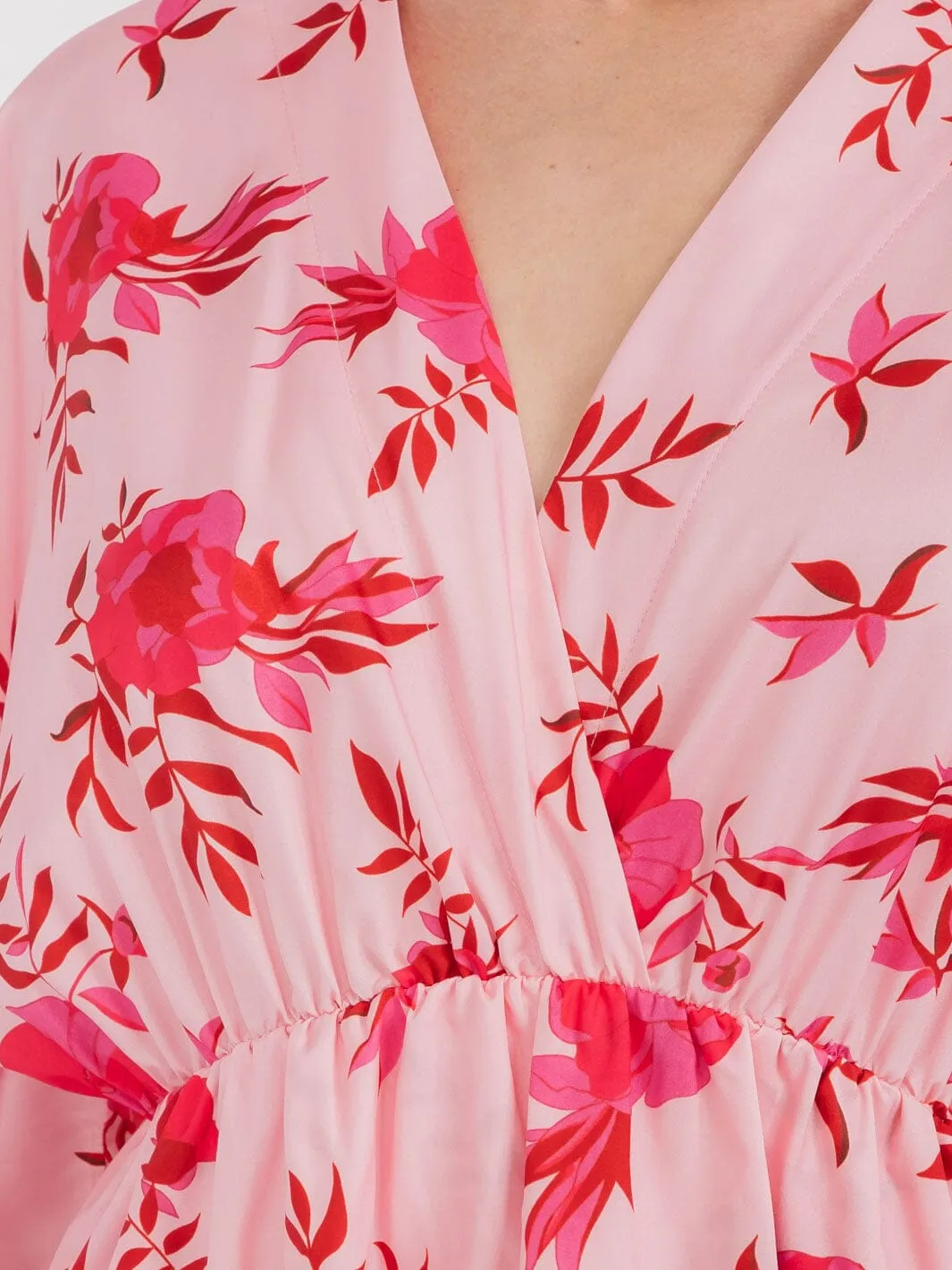 WOMEN'S 3/4 SLEEVESS SURPLICE FLORAL MINI DRESS