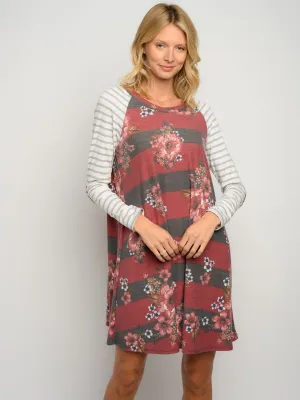 WOMEN'S FLORAL PRINT LONG SLEEVE MINI DRESS