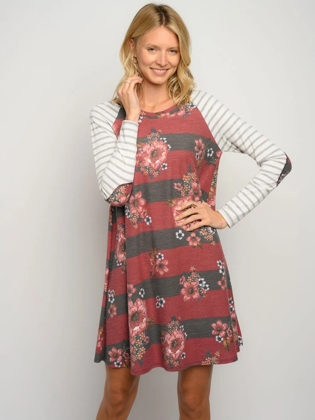WOMEN'S FLORAL PRINT LONG SLEEVE MINI DRESS