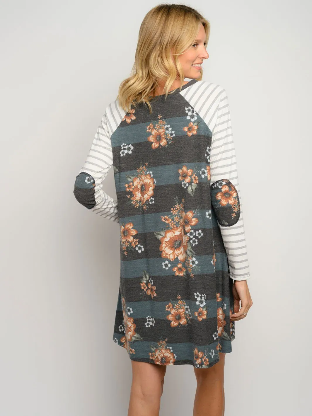 WOMEN'S FLORAL PRINT LONG SLEEVE MINI DRESS