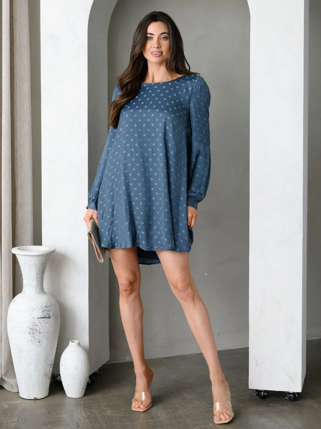WOMEN'S LONG SLEEVE DETAILED TUNIC MINI DRESS