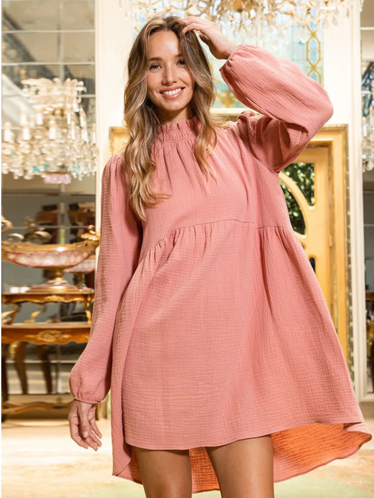 WOMEN'S LONG SLEEVE MOCK NECK TUNIC MINI DRESS