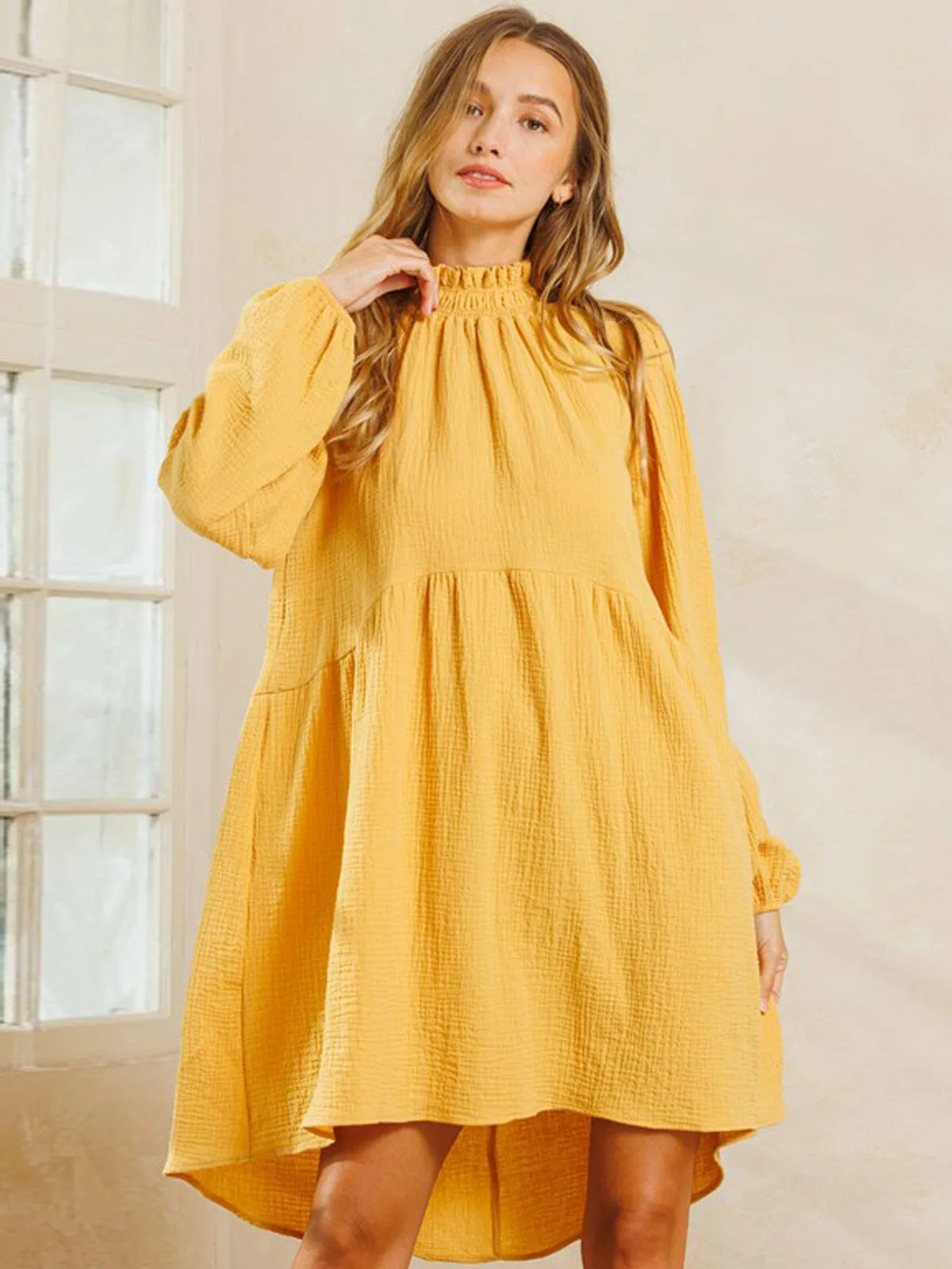 WOMEN'S LONG SLEEVE MOCK NECK TUNIC MINI DRESS