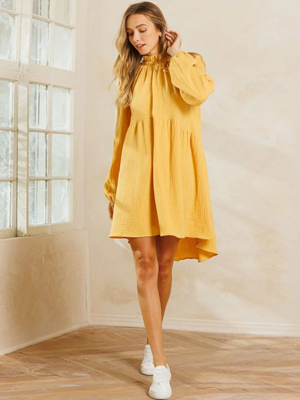 WOMEN'S LONG SLEEVE MOCK NECK TUNIC MINI DRESS