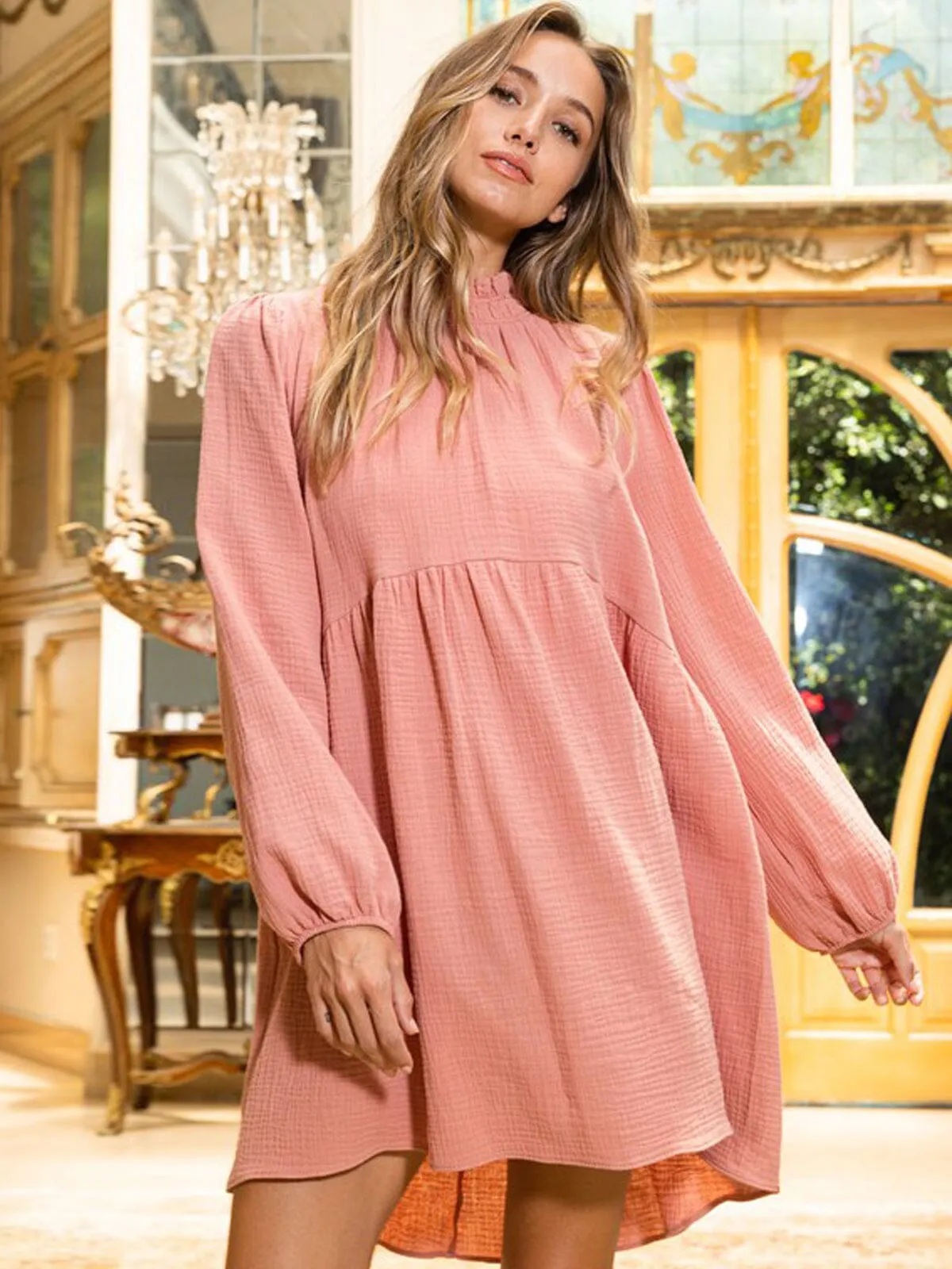 WOMEN'S LONG SLEEVE MOCK NECK TUNIC MINI DRESS