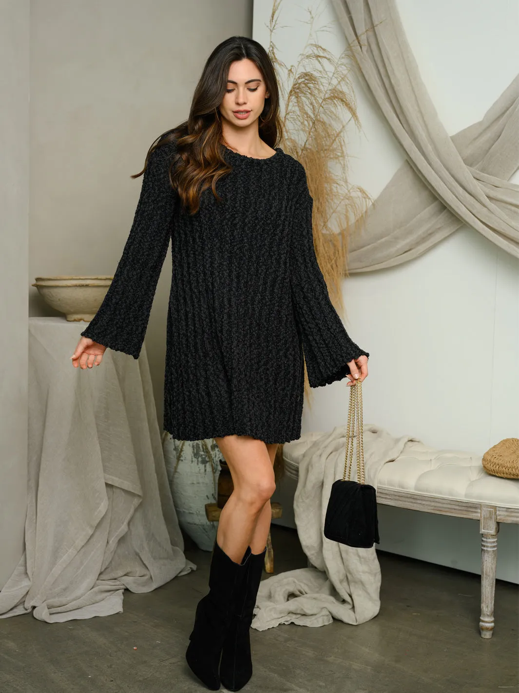 WOMEN'S LONG SLEEVE SWEATER MINI DRESS