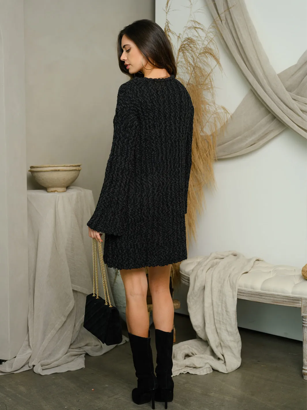 WOMEN'S LONG SLEEVE SWEATER MINI DRESS