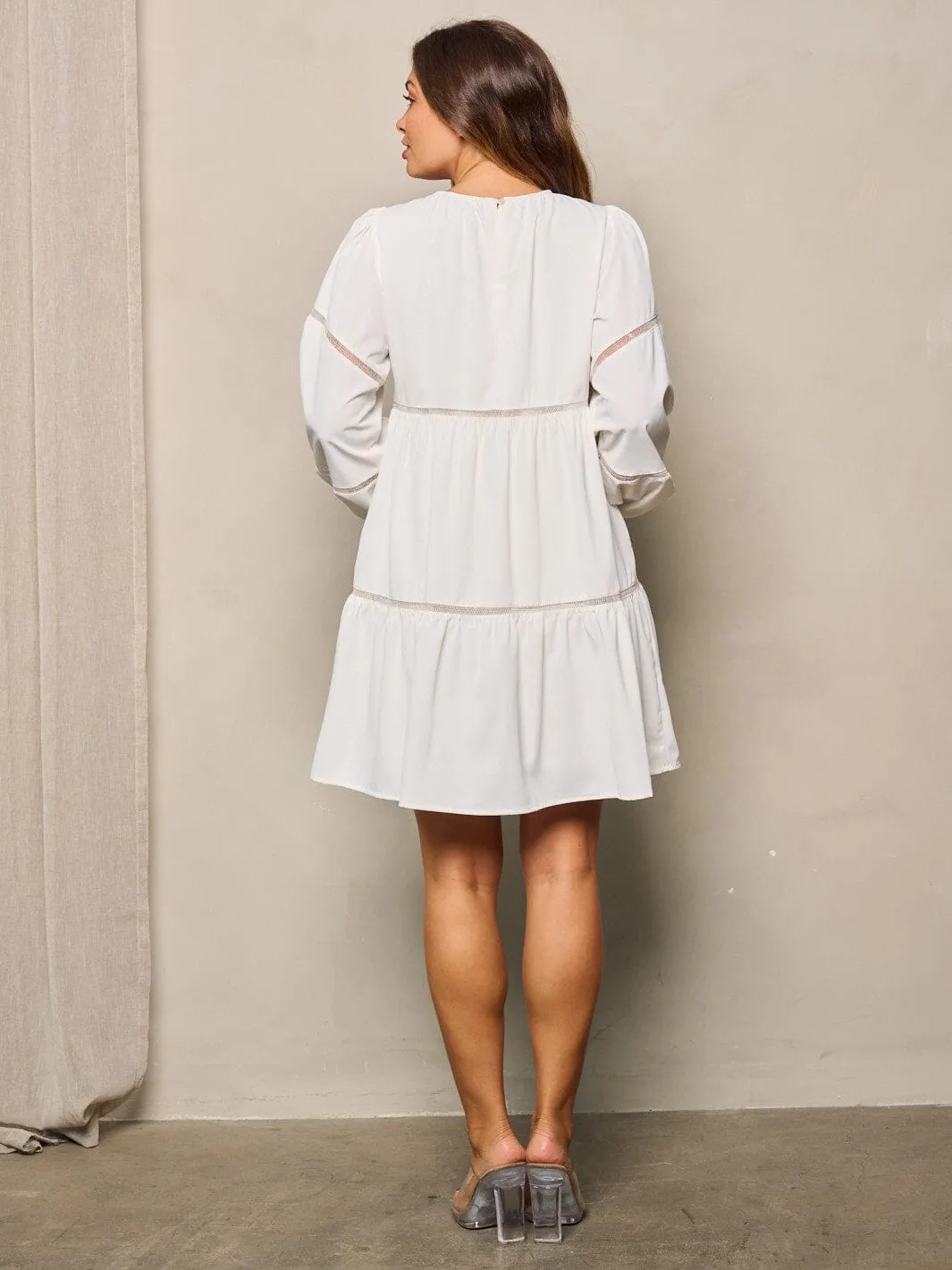 WOMEN'S LONG SLEEVE TUNIC TIERED MINI DRESS