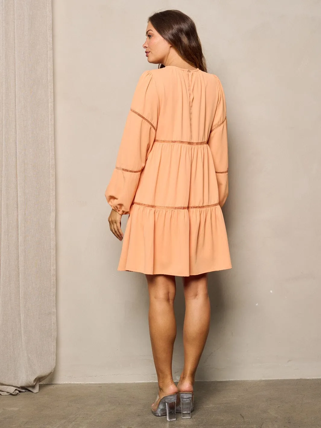 WOMEN'S LONG SLEEVE TUNIC TIERED MINI DRESS