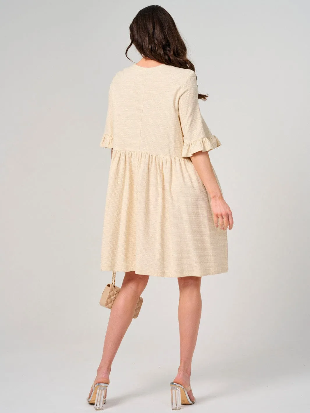 WOMEN'S SHORT RUFFLE SLEEVE FRONT POCKETS TUNIC MINI DRESS