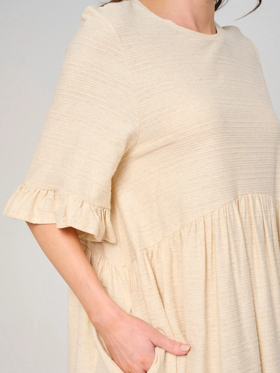 WOMEN'S SHORT RUFFLE SLEEVE FRONT POCKETS TUNIC MINI DRESS