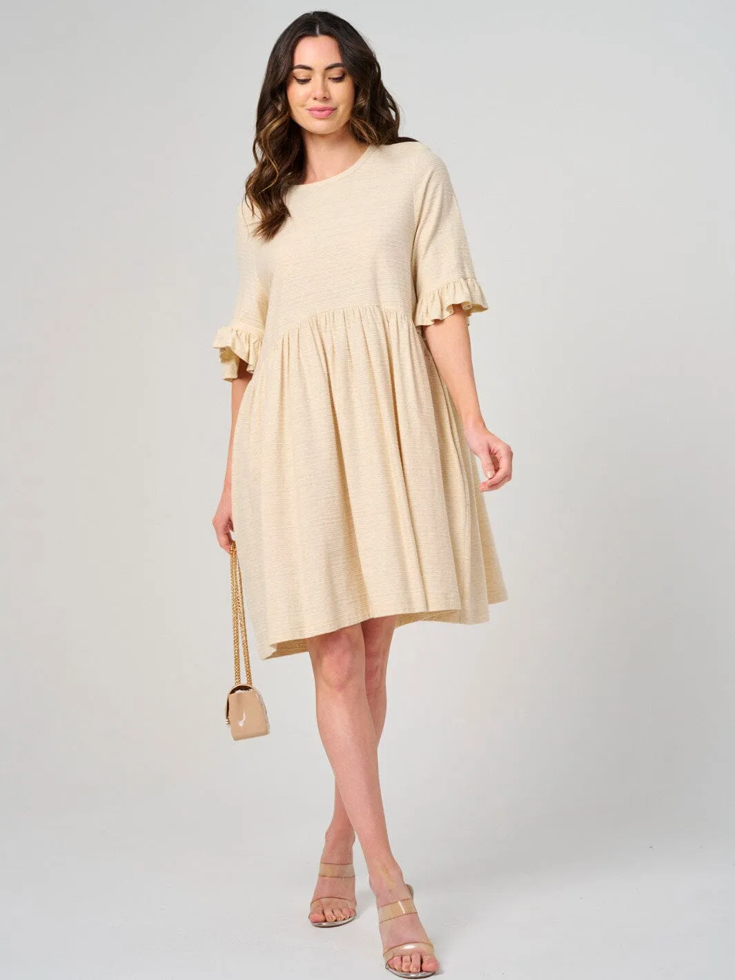 WOMEN'S SHORT RUFFLE SLEEVE FRONT POCKETS TUNIC MINI DRESS