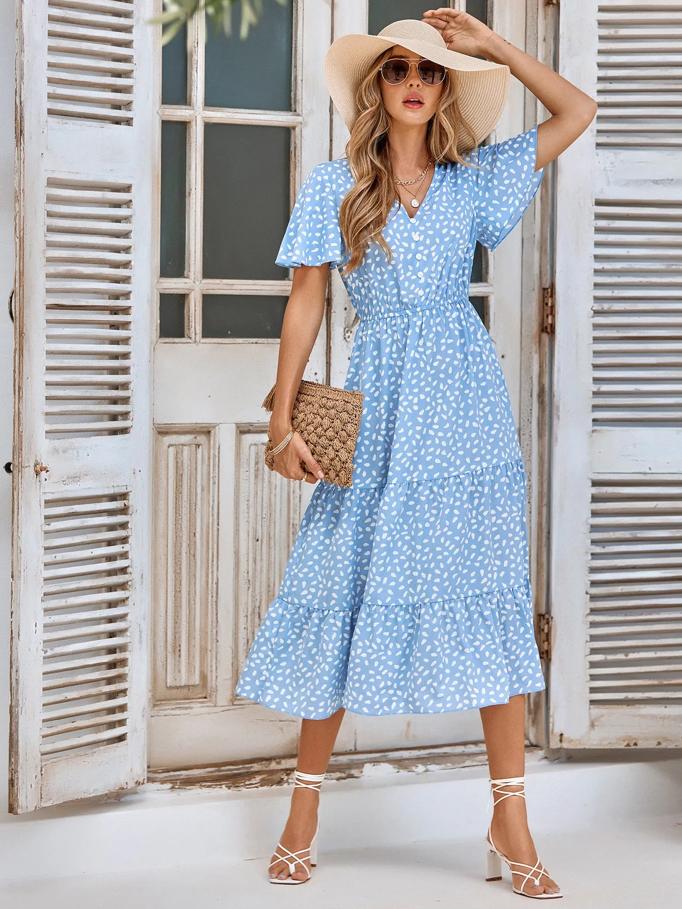 Women’s Short Sleeve A-Line Midi Dress