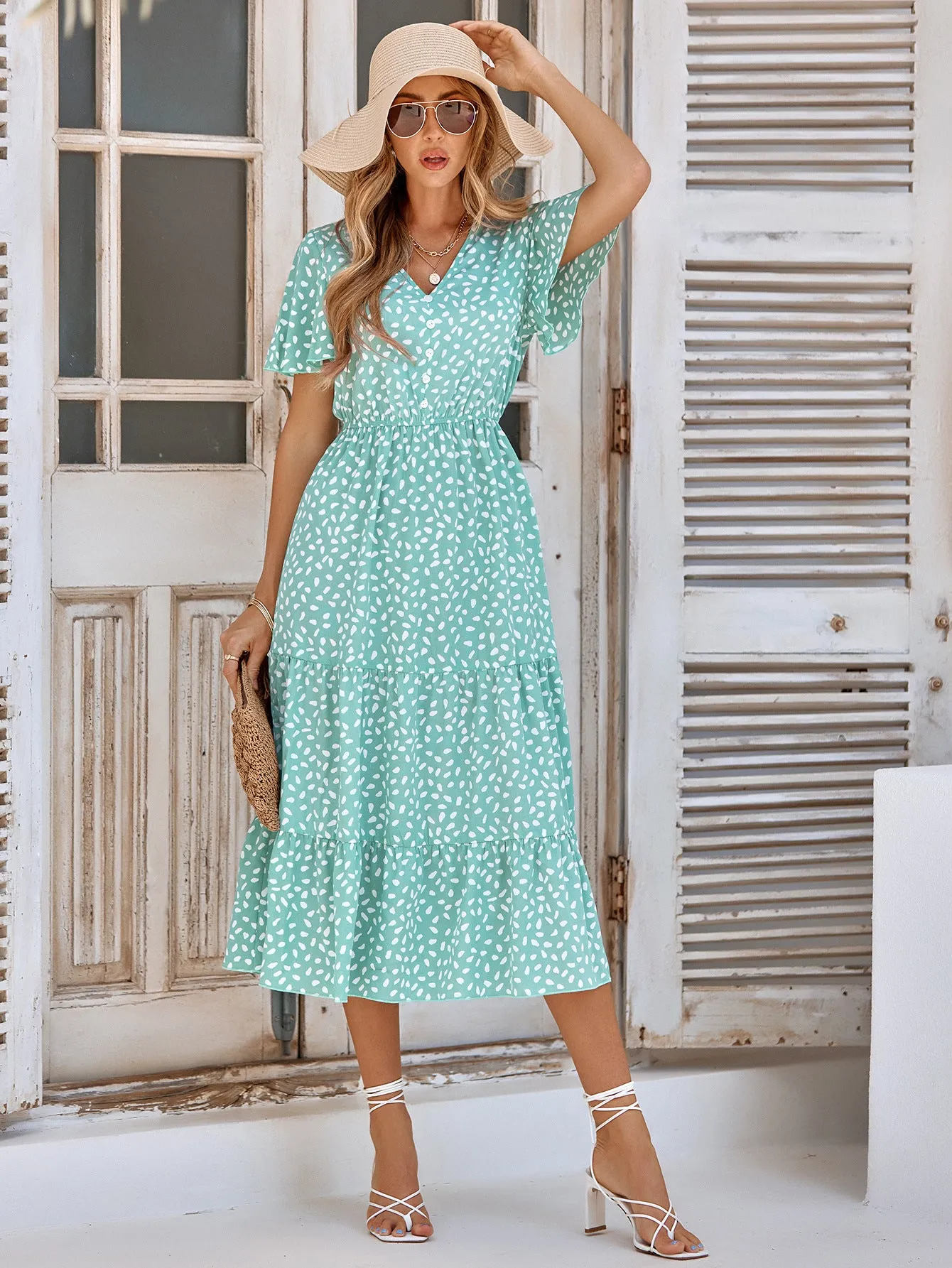 Women’s Short Sleeve A-Line Midi Dress