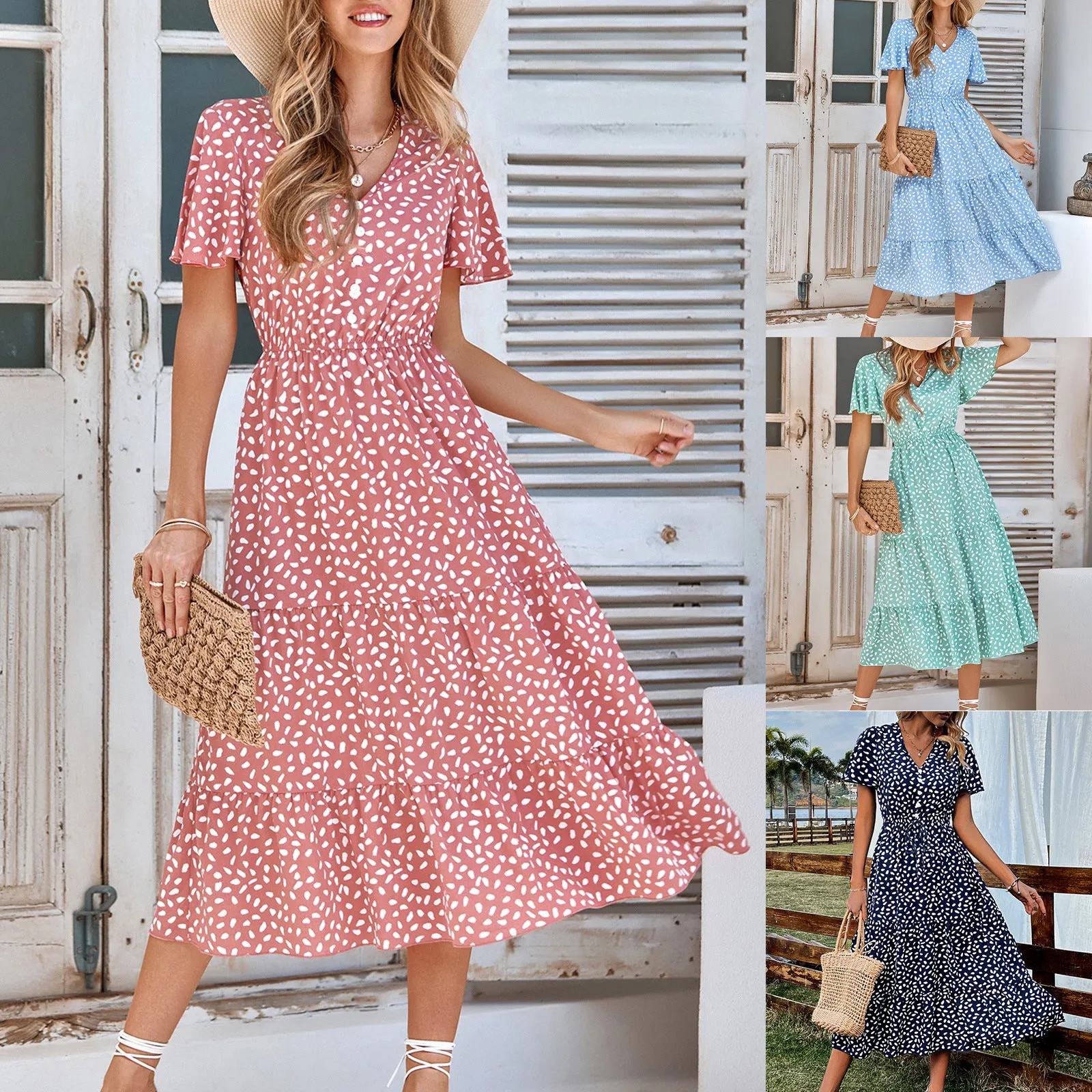 Women’s Short Sleeve A-Line Midi Dress